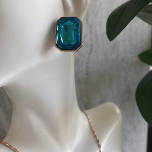 Blue rectangle crystal earring & necklac